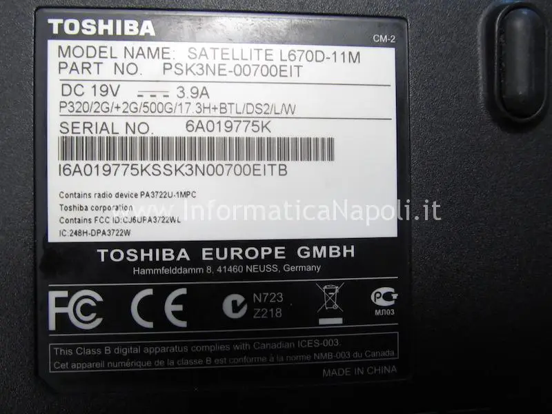 problema avvio accensione Toshiba L670D-11M PSK3NE-00700EIT 