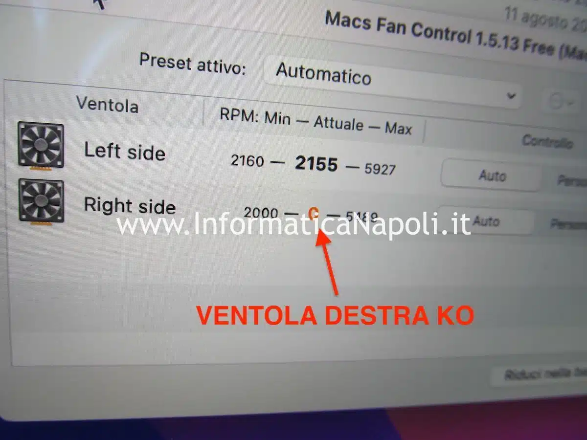 Ventola destra non funziona Apple MacBook Pro 15 A1990 2018 2019